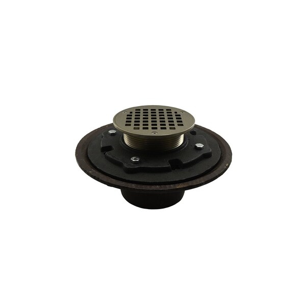 Jones Stephens 3in Heavy Duty No Hub Floor Drain/Shower Drain, 10in Pan, 6in Nickel Bronze Round Strainer D80213 - main